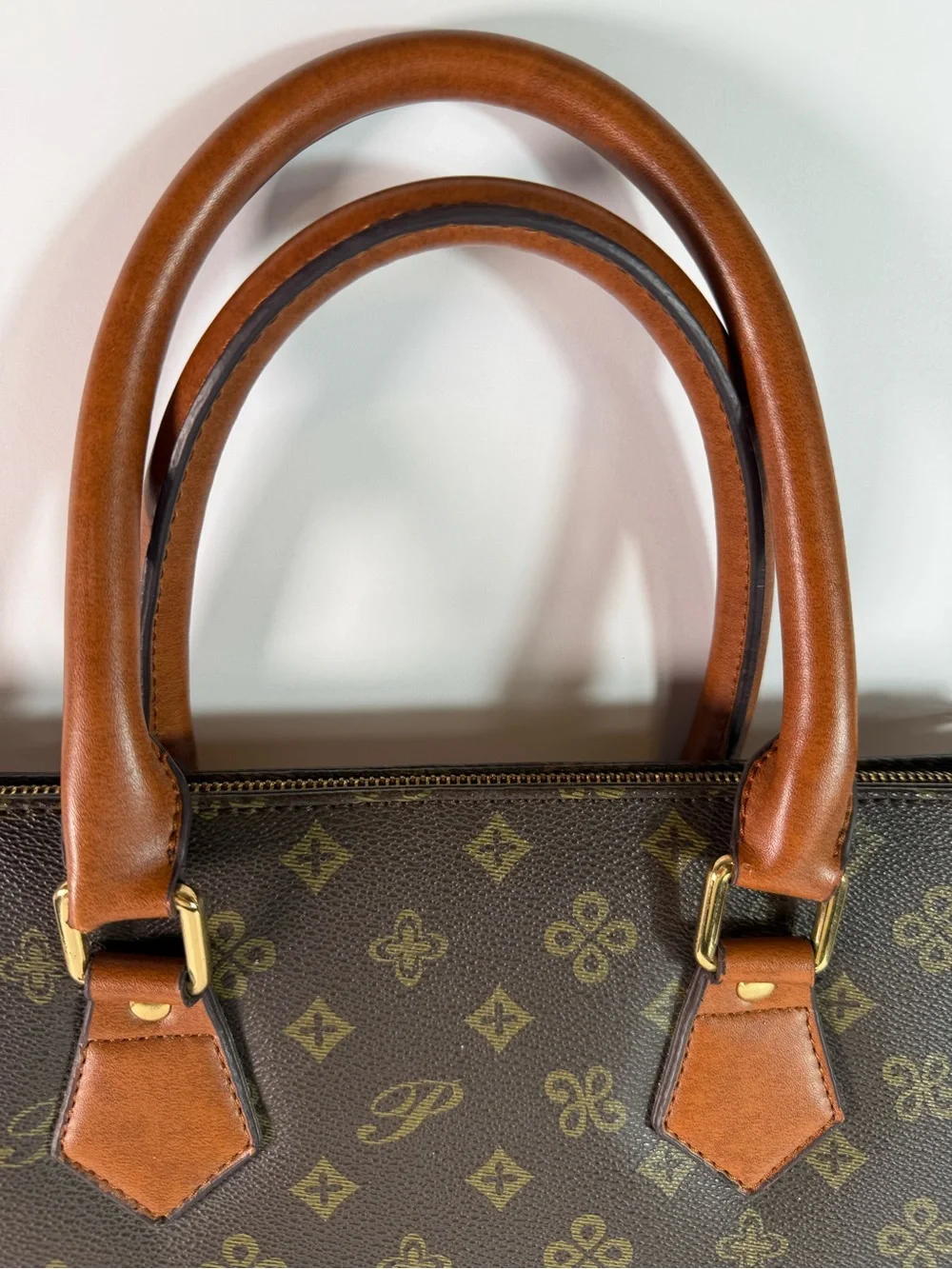 Brown Monogram Tote Bag with Tan Handles